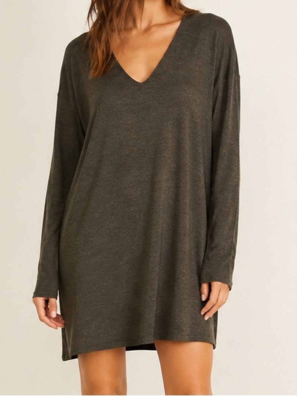 Wilfred Free Gail V-Neck Tunic Dress Charcoal Grey XXS Aritzia